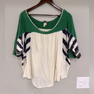 Free People Green and Navy Top- M